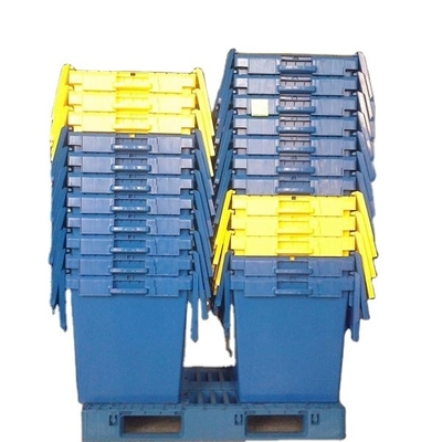 Купить Solid Box Warehouse Stacking PP Attached Lid Nesting Plastic Crate для легкой сборки Производство в сети