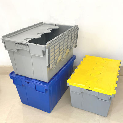 Купить Plastic Crate With Lid Heavy Duty Cheap Plastic Moving Boxes Storage Stackable Attached Lid Container Производство в сети